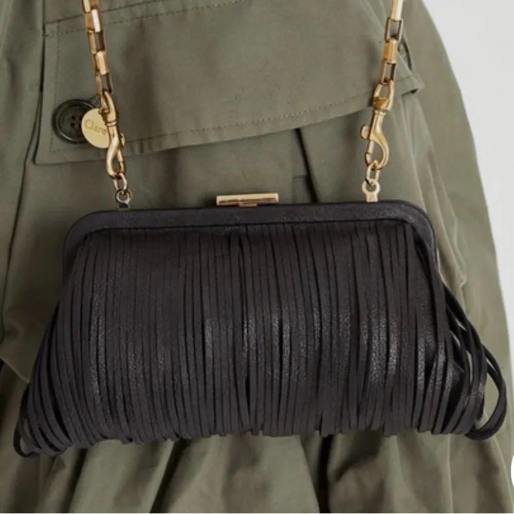 Clare V Fran Fran leather fringe clutch in black - Picture 9 of 10